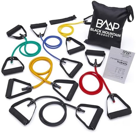 Black Mountain Products Resistance Band Set Six Bands Included - Door Anchor Workout Guide Carrying Bag Tone Build Muscle
