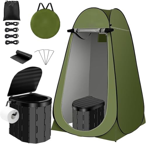 Portable Toilet Kit, Camping Toilet with Pop-Up Privacy Tent Toilet Bags, Washable Portable Outdoor Showers Changing Rooms