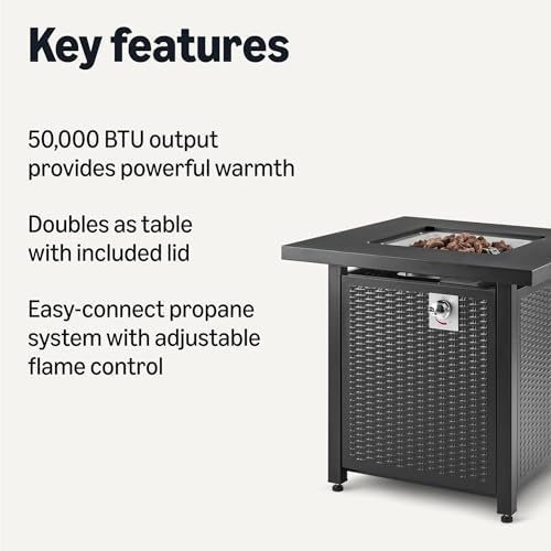Amazon Basics Fire Table, 50,000 BTU, 28" D x 28" W x 25" H, Black, 1 Pack