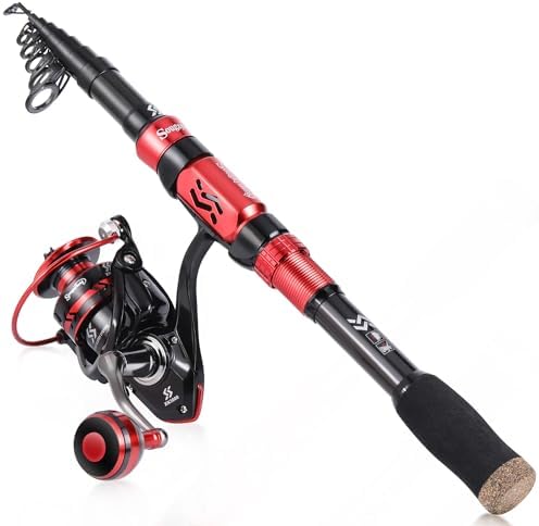 Sougayilang Fishing Rod and Reel Combos, Telescopic Fishing Pole with 12+1BB Spinning Reel for Travel Saltwater Freshwater Fishing-2.4M Rod with 3000 Reel