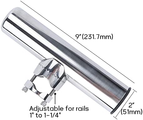 Fishing Rod Holders for Boat, 2 Pack Stainless Steel Rail Mount Rod Holders Clamp on 1" to 1-1/4" Rail for Fishing Boats, Kayaks, Canoes, and Other watercraft.