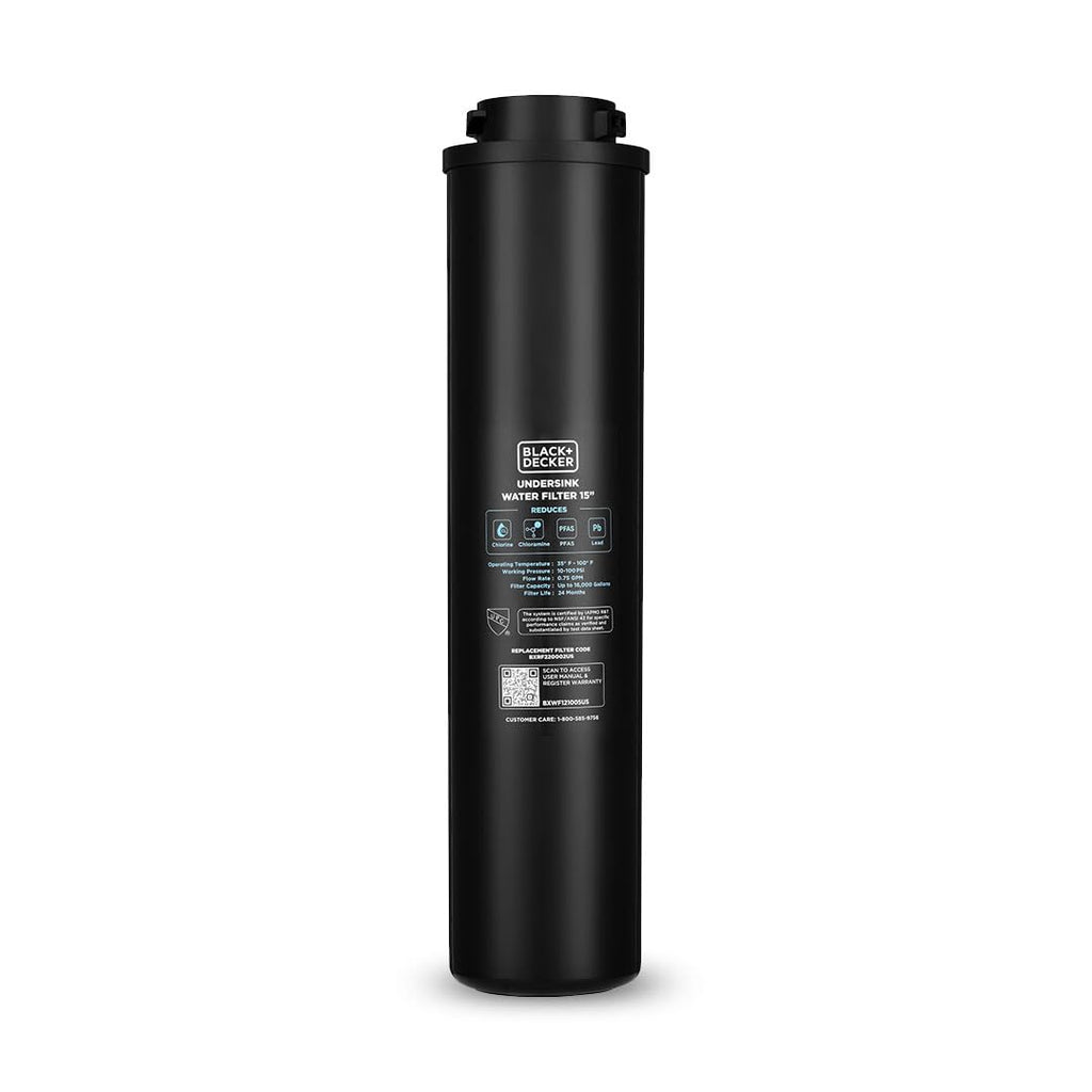 BLACK+DECKER Undersink Water Filter 15’’ | 2 Years | Reduces CHLORAMINE, Chlorine,Lead, PFAS, Bad Taste, Odor | Under Counter Water Filter Direct Connect to Kitchen Faucet | NSF/ANSI 42 Certified