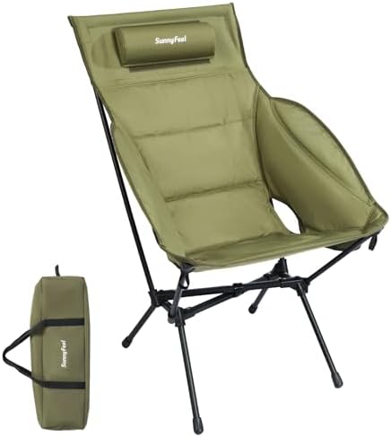 SUNNYFEEL Oversized High Back Padded Camping Chair, Portable Folding Outdoor Chair, Sturdy Camping Chair, Ultralight Compact Chair for Camping, Beach, Festival, Travel, Patio (Army Green)
