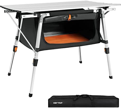 HEYTRIP Adjustable Height Folding Camping Table with Storage