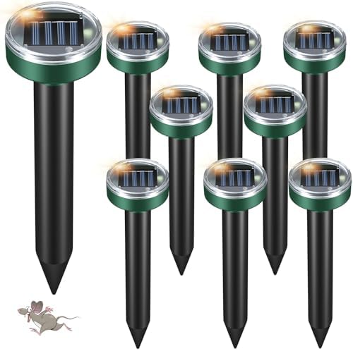 Mole Repellent for Lawns - Gopher Repeller Ultrasonic Solar Powered Vole Repellent Outdoor Waterproof Rat Deterrent Spikes Repellent Snake,Chipmunk,Groundhog,Sonic Mole Stakes for Garden,Yard