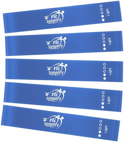 Fit Simplify Resistance Loop Exercise Fitness Bands with Instruction Guide and Carry Bag, Set of 5