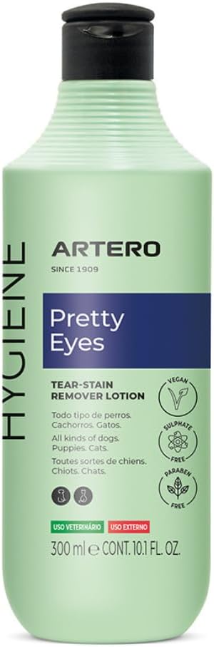 ARTERO Pretty Eyes. Eye Cleaner. Effectively removes Tear Stains from the Tear ducts of Dogs and Cats, ensuring a Clean and Healthy Appearance. 300 ml Bottle for Regular use.