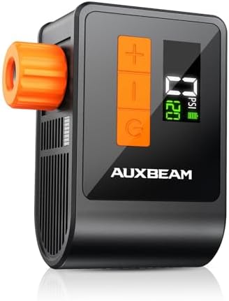 Auxbeam Tiny Bike Pump with Gauge, 120PSI Electric Bicycle Pump with Presta and Schrader Valve, Portable Air Pump for Road Bike, City, Mountain and E-Bike