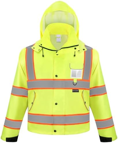 TICONN Reflective Rain Jacket, Waterproof ANSI Class 3 Hi Vis Safety Coat