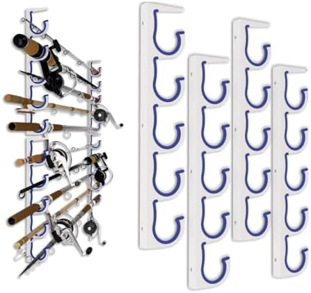 2-Pack Fishing Rod Holder 5-Slot Fishing Pole Rack, Wall or Ceiling Mount Heavy-Duty Organizer; Space-Saving for Garage, Tackle Room, Boat Storage，Black-Blue