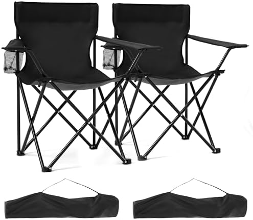 2 Pack Lightweight Folding Camping Chairs, Outdoor Lawn Beach Chair with Cup Holder & Carry Bag for Travel, Fishing, Picnic, Backyard, Hiking