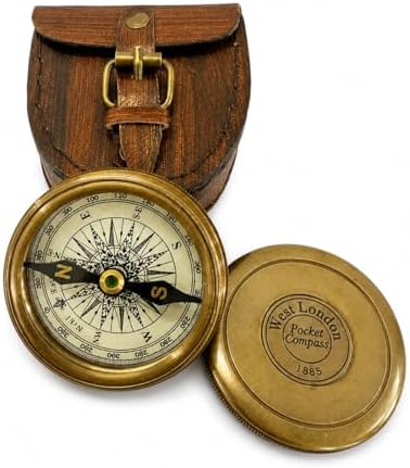Antique Brass Pocket Compass with Leather Case Gifts | Engraved Compasses for Graduation, Him, Her, Husband, Dad, Son/Friends Compass for Camping, Hiking, Touring