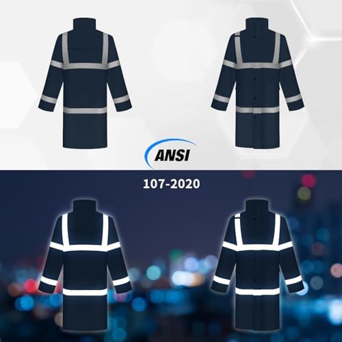 TCCFCCT Rain Jacket Hi Vis Rain Suits Waterproof with Hood, Heavy Duty Long Rain Coats for Work, Safety Rain Gear for Hiking Camping Outdoor Activities, L Navy Blue