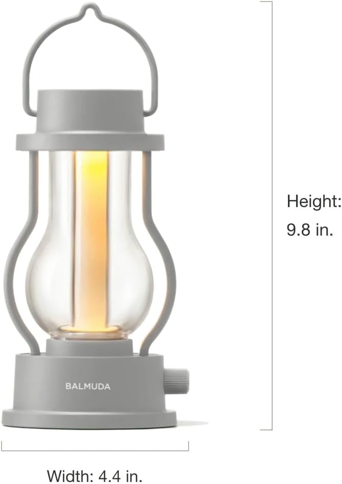 BALMUDA The Lantern | Rechargeable LED Lantern | 3 Light Modes: Candle, Amber, & Warm White | Battery Operated | Lightweight | Water-Resistant | US Version | Gray