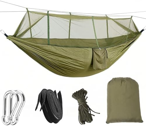 Camping Hammock, Portable Hammocks with Mosquito Net, Hammock Tent for Outside Hiking Travel Camping Gear Must Haves (Green)