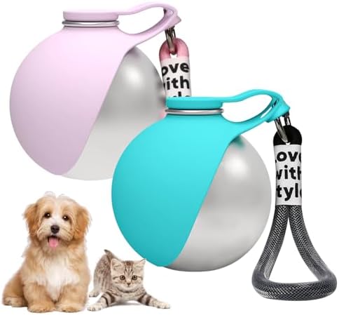 2in1 Portable Dog Water Bottle Portable,10oz Stainless Steel Leak Proof Pet Water Bottle Portable Dog Water Bottle Silicone Bowl,Outdoor Travel Water Bottle for Dogs Walking Hiking Camping, Blue
