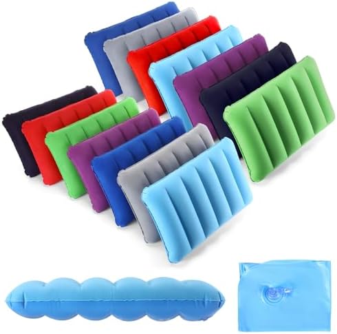 Geelin 14 Pieces Inflatable Camping Pillow 18.5 x 11.8 Inches Portable Compact Flocked Fabric Air Pillow for Travel Hiking Home Office Sleeping Neck Head Lumbar Support, Multicolor