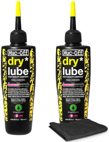Muc-Off Bio Dry Bike Chain Lube 4 fl oz (Pack of 2) with Microfiber Cloth | Wax-Based Formula for Smooth Gear Shifts | Creates Protective Layer and Reduces Friction