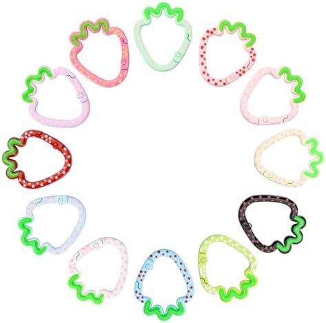 12 Pcs Cute Carabiner Keychain Clips,Strawberry Shape Keychain Rings, Metal Ring Spring,Flat Spring Ring for Purse Strap, Handbag, Key Chain Hooks Accessories