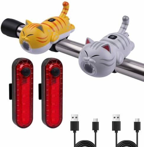 KunHe 2 Pack Cat Bike Lights Front and Back for Kids Rechargeable Set