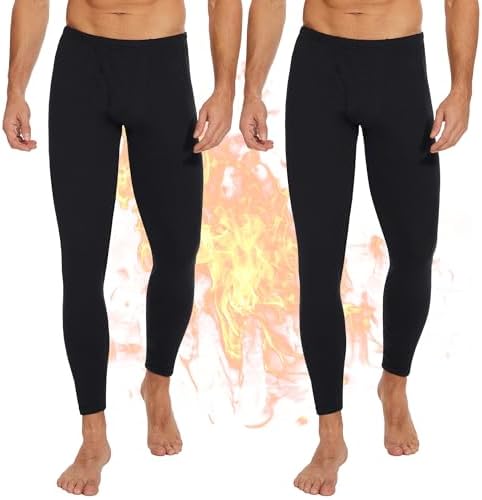 2 Pack Thermal Underwear for Men Pants Long Johns Bottoms Base Layer Cold Weather Fleece Lined Leggings