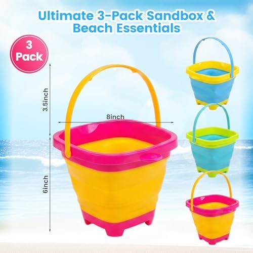 Shindel Collapsible Bucket for Kids,3 Pcs, Multicolor, Silicone | Foldable Pail Bucket, Summer Outdoor Travel Toys, Camping Gear, Beach Essentials, Sand Play Toys