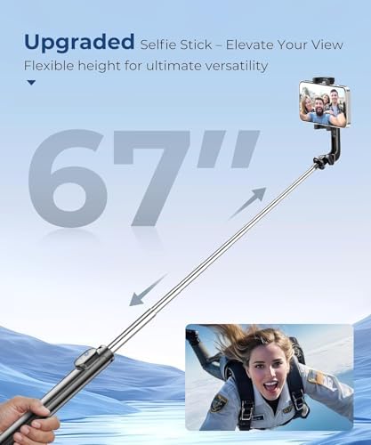 Fuloview 67” Selfie Stick Tripod for iPhone, Lightweight Travel Phone Tripod with Wireless Remote, Extendable Cell Phone Stand for Photography, Video & Live Streaming – Black