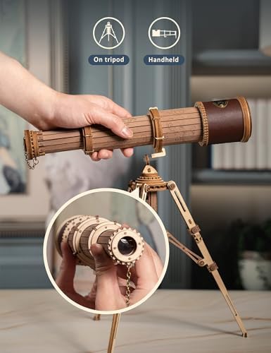 ROKR 3D Puzzles for Adults Wooden Telescope Building Model Kit with Tripod for Adults -3X Magnification Science Kit Gifts for Adult