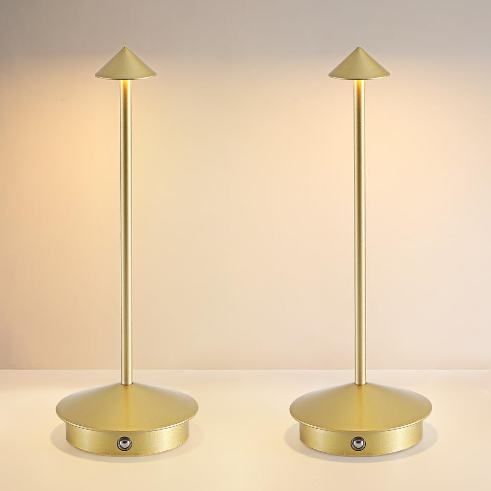 EJQ 2 Pack LED Rechargeable Cordless Table Lamps,Portable Outdoor 5000mAh Battery Operated Table Light Touch Control 3 Color Dimmable for Patio/Cofee/Restaurant/Camping/Dining/Bedroom-Gold