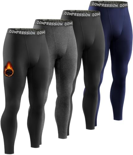 Dalavch 4 Pack Men's Thermal Compression Pants Fleece Lined Leggings