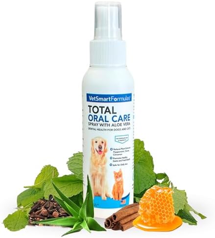 Dog Breath Freshener: Eliminate Bad Breath and Prevent Oral Disease in Dogs and Cats - Teeth Cleaning Spray with Aloe Vera - Plaque and Tartar Remover, Oral Hygiene for Pets (Pack of 1)