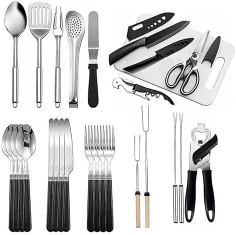 27-Piece Backpack Camping cookware Set, Portable Camping kitchenware Set for Barbecue, Outdoor Cooking, Picnic and Adventure Camping cookware Storage