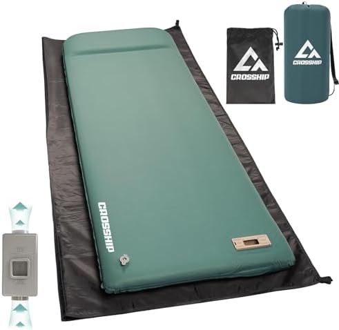 Self Inflating Sleeping Pad with Waterproof Tarp, 3.2" Extra Thick Built-in Electric Pump Air Mattress for Car Camping, R-Value 9.5 All-Season Winter Gear, Roll-up Compact Mat