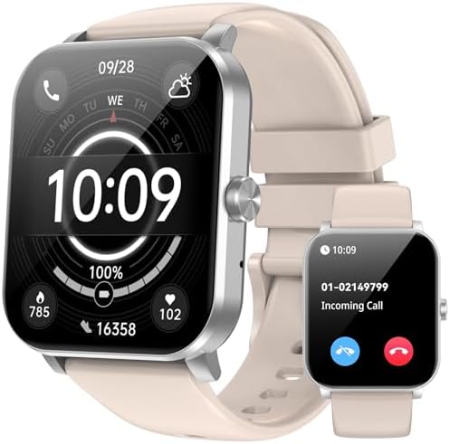 Smart Watch - 2026 Upgraded Fitness Tracker 1.85" HD Bluetooth Call and Text Smartwatch with 7 Day Battery 5 ATM Waterproof Heart Rate Sleep Monitor 130+ Sport Modes for Android & iOS (Beige)