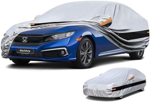 10 Layer Sedan Car Cover Waterproof All Weather for Automobiles,100% Waterproof Outdoor Car Covers Rain Snow UV Dust Protection, Custom Fit for Honda Civic, Toyota Corolla, VW Jetta,etc