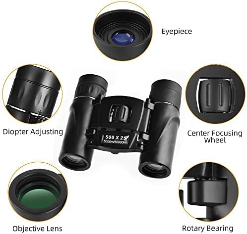 500x25 HD Powerful Binoculars 5000M Long Range Folding Mini Telescope Professional Hunting Telescope Zoom Military HD BAK4 FMC Optics for Hunting Sports Outdoor Camping Travel Outdoor Gifts