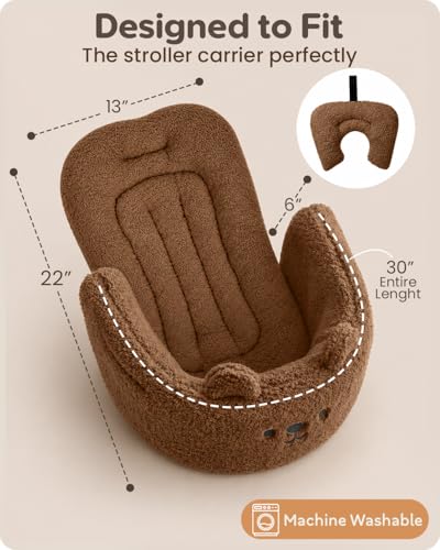 Pet Stroller Comforter Set – Ultra-Soft Cushion, Pillow & Edge Cover – Machine Washable, Protective & Cozy Liner for Dogs & Cats – Easy Install (Teddy Brown, Stroller Not Included)
