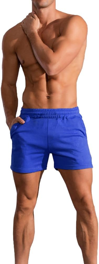 GYMAPE Mens Shorts 5 inch Cotton Gym Bodybuilding Workout