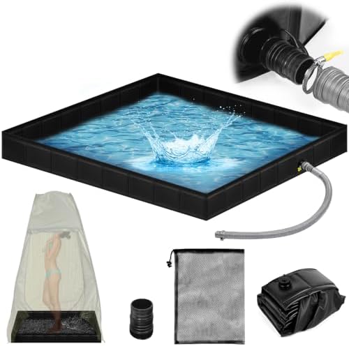 Upgraded Portable Shower Pan 41"x41"x5" - Heavy-Duty Non-Slip Base with Drain Hole & Mesh Storage Bag | Collapsible Camp Shower Tray for RV, Beach, Glamping | Leakproof Outdoor Bath Floor