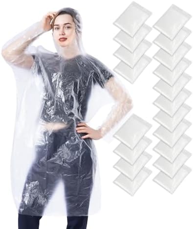 50/100 Pack Disposable Rain Ponchos with Hood for Adults, Family Pack Raincoats Bulk for Women and Men