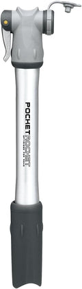 Topeak Pocket Rocket Bike Mini Hand Pump, Compact, High-Pressure for Road Bikes, 160 PSI/11 Bar, Aluminum Barrel, Dual-Density Handle, Integrated Dust Cap and Side Mount Bracket (Silver/Black)