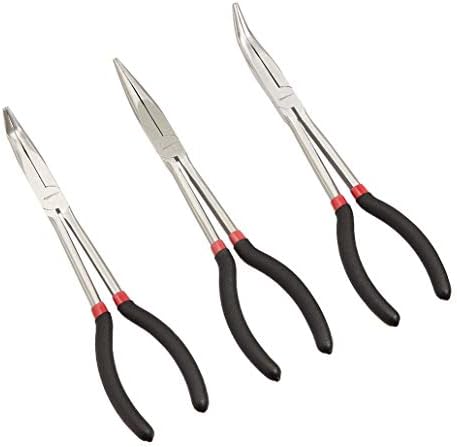 Amazon Basics Extra Long Reach Needle Nose Pliers Tool Set for Narrow Spaces, Versatile, 3-Piece, Black