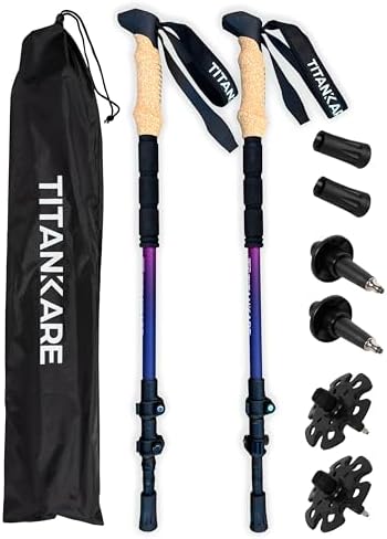 Collapsible Lightweight Trekking Poles – Walking Sticks for Seniors, Cork Grips Adjustable Carbon Fibre Nordic Poles for Men, Women, Hiking Ultralight for Backpacking or Camping –Carbon Pro