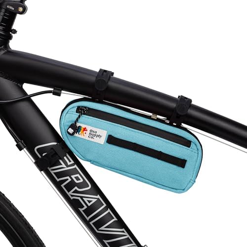 Oso Supply Co Waxed Canvas Frame Bag – Waterproof Zippers, Dual Storage Compartments, Adjustable Straps – Fits All Frame Sizes, Perfect for Cycling, Commuting, and Adventure Rides (Sky Blue)