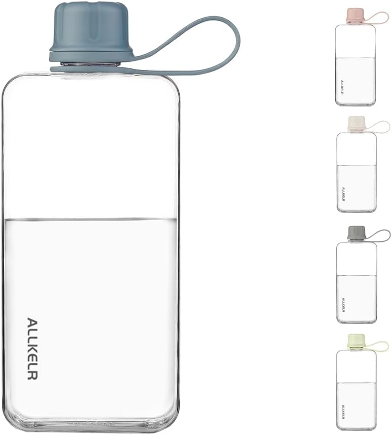 Portable Flat Water Bottle, 13.5 oz, Blue