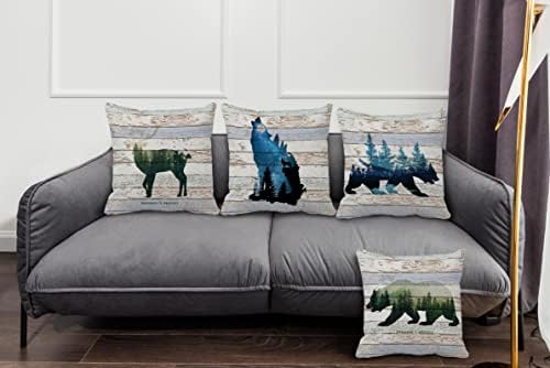 Camping Bear Themed 18″×18″ Throw Pillow Case Set of 4