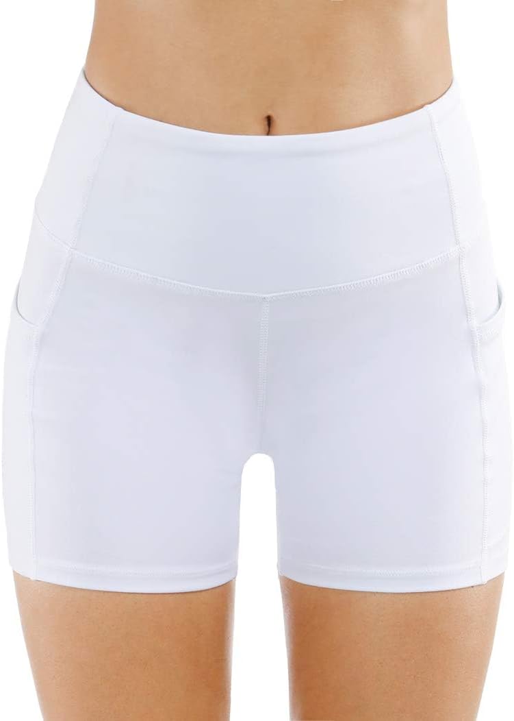 THE GYM PEOPLE High Waist Yoga Shorts for Women's Tummy Control Fitness Athletic Workout Running Shorts with Deep Pockets