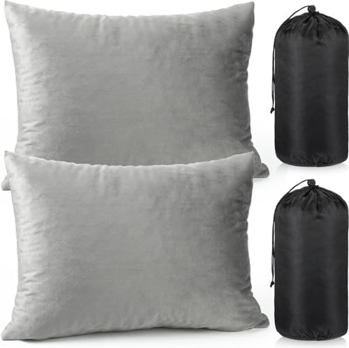 SmoothNovelty 2 Pack Camping Pillow for Sleeping Shredded Memory Foam Travel Pillow with Storage Bag, Compressible Portable Pillow for Outdoor Camp Backpacking Hiking Essential Gear (Grey,Small)
