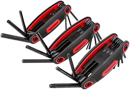 Amazon Basics Folding Hex Key Set, Metric, SAE, and Star Sizes, Chrome Vanadium Steel, 3-Pack