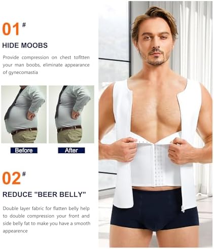 Wonderience Men Shapewear Slimming Body Shaper Compression Shirt Tank top with Zipper Underwear For tummy control